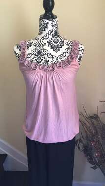 G.U.S.B Collection Y2K Pink Sleeveless Blouson Tank Top with Rosette Appliqué Ne